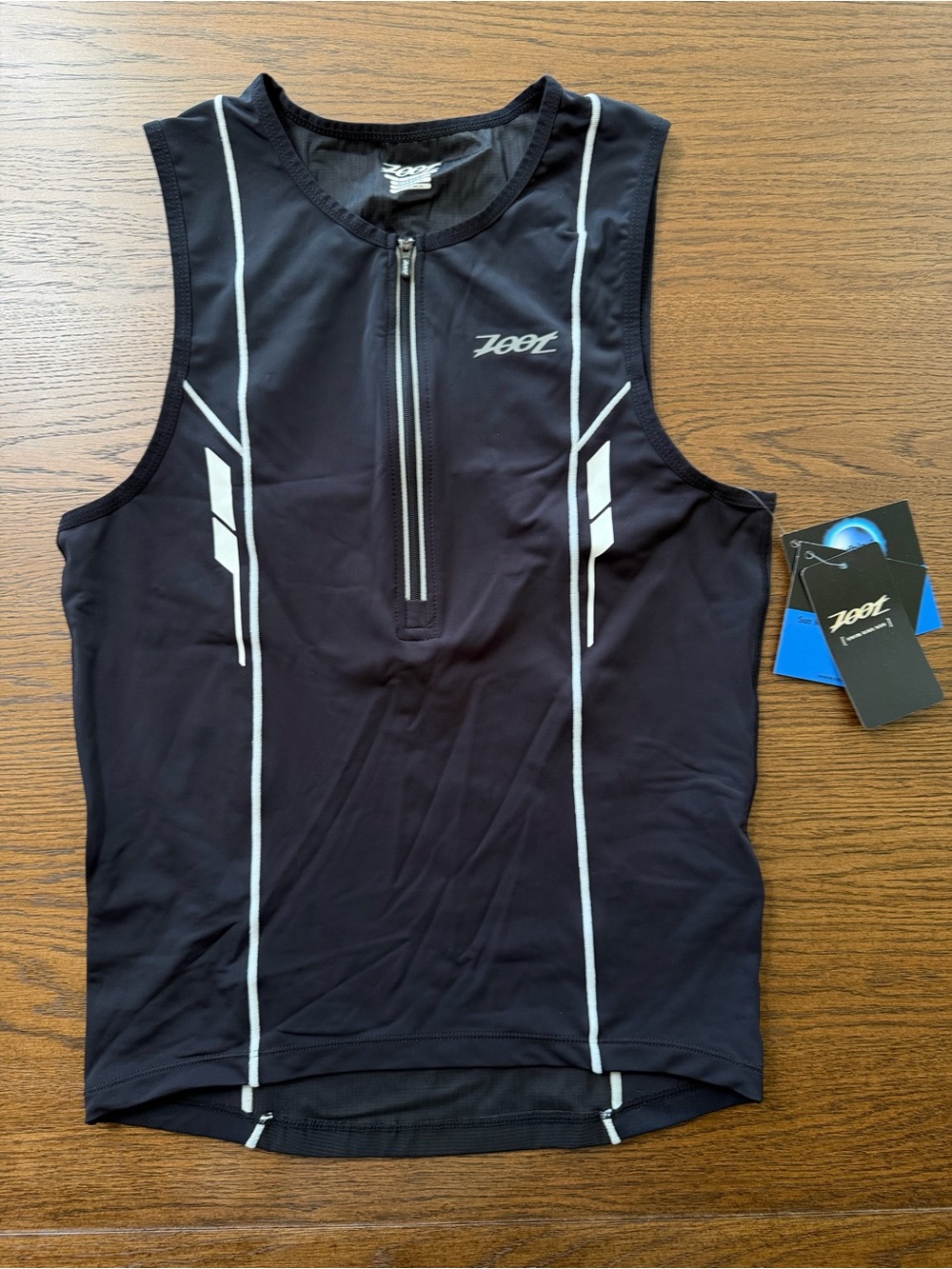 Zoot Ultra Black Triathlon Tri Tank with Front Zipper and White Piping